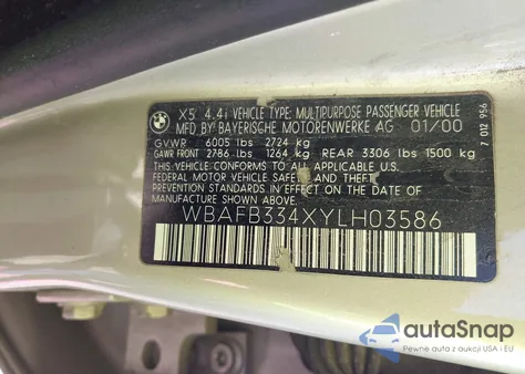 2000 BMW X5 4.4 из США, поврежденный, VIN WBAFB334XYLH03586